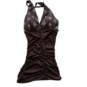 Brown Halter Top with silver Embellishments